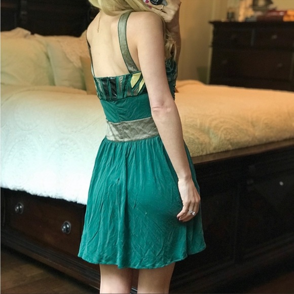 MARCIANO dark green SILK dress - Picture 9 of 9